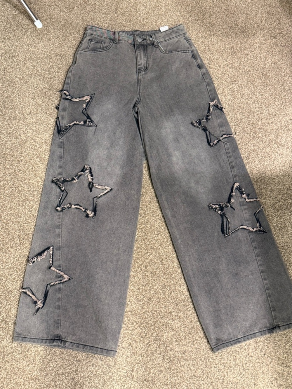 Gray Star-Appliqué Wide-Leg Women’s Jeans